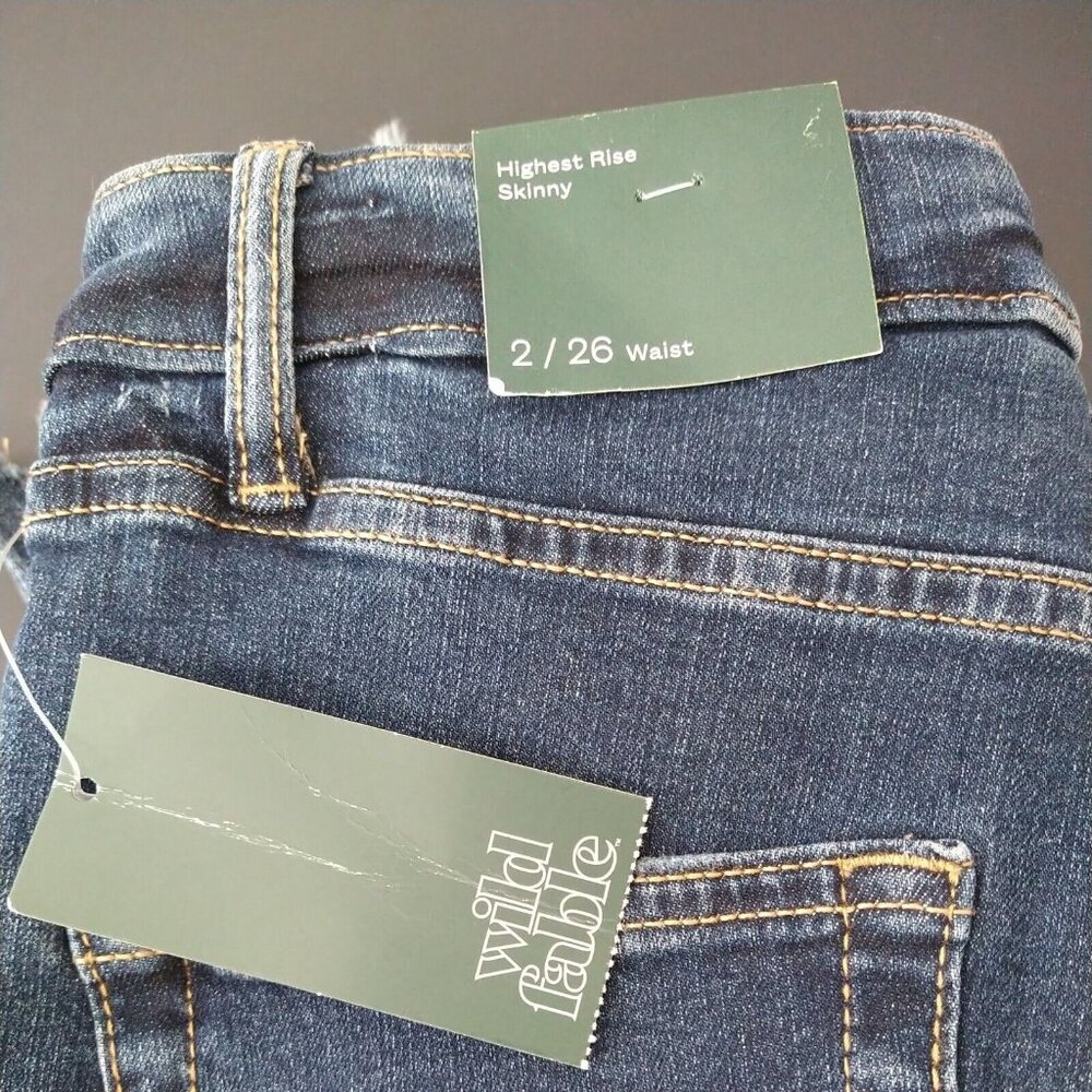 Wild Fable Highest Rise Skinny Ripped Jeans Women Size 2 26 Dark Wash Distress - Picture 10 of 10